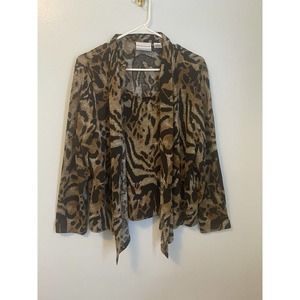 Alfred Dunner Brown Black Leopard Print Cardigan Built-In Tank Top Petite Large